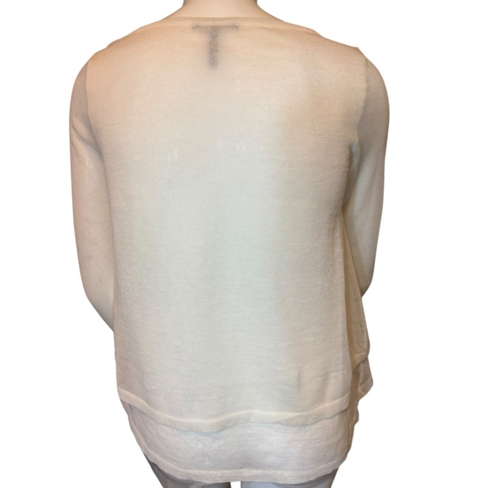 Sarah Pacini Sheer Ramie Knit Sweater, OS, Ivory Italy High Low Layered Gauze - Picture 9 of 15